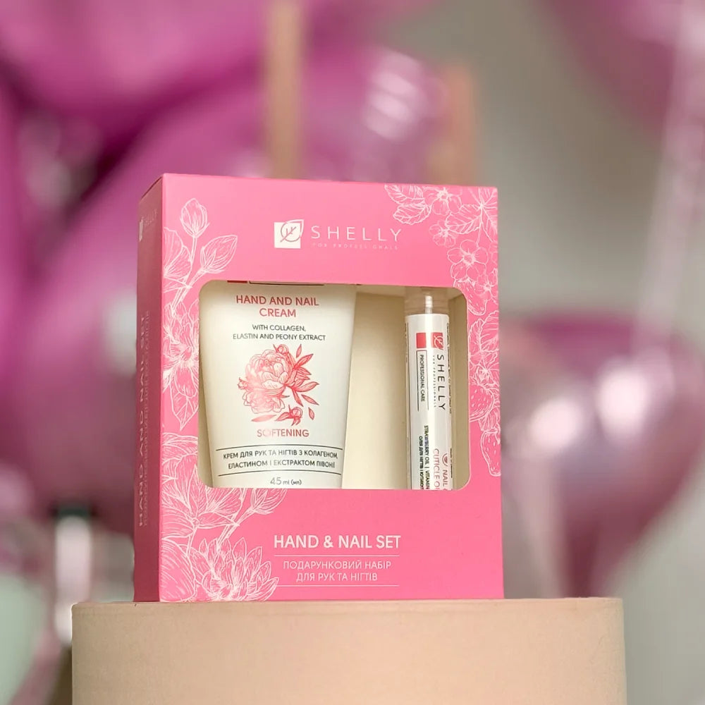 Shelly Hand and Nail Care Gift Set, Hand & Nail Cream with Peony + Cuticle Oil with Strawberry & Vitamin E